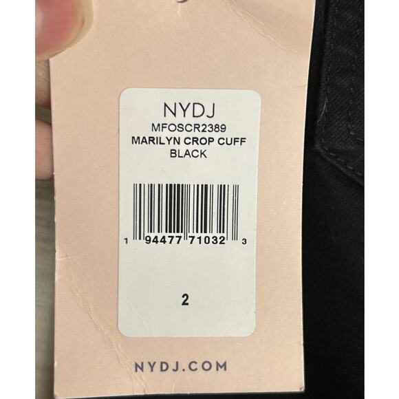 NYDJ Women’s 2 Black Marilyn Straight Crop Roll Cuff Denim Jeans NWT - Picture 7 of 9